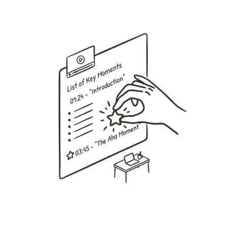 Laptop screen capturing key video moments illustration